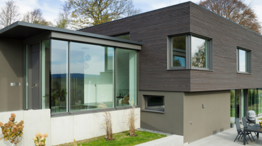 Holz-aluminium-Fenster in grau